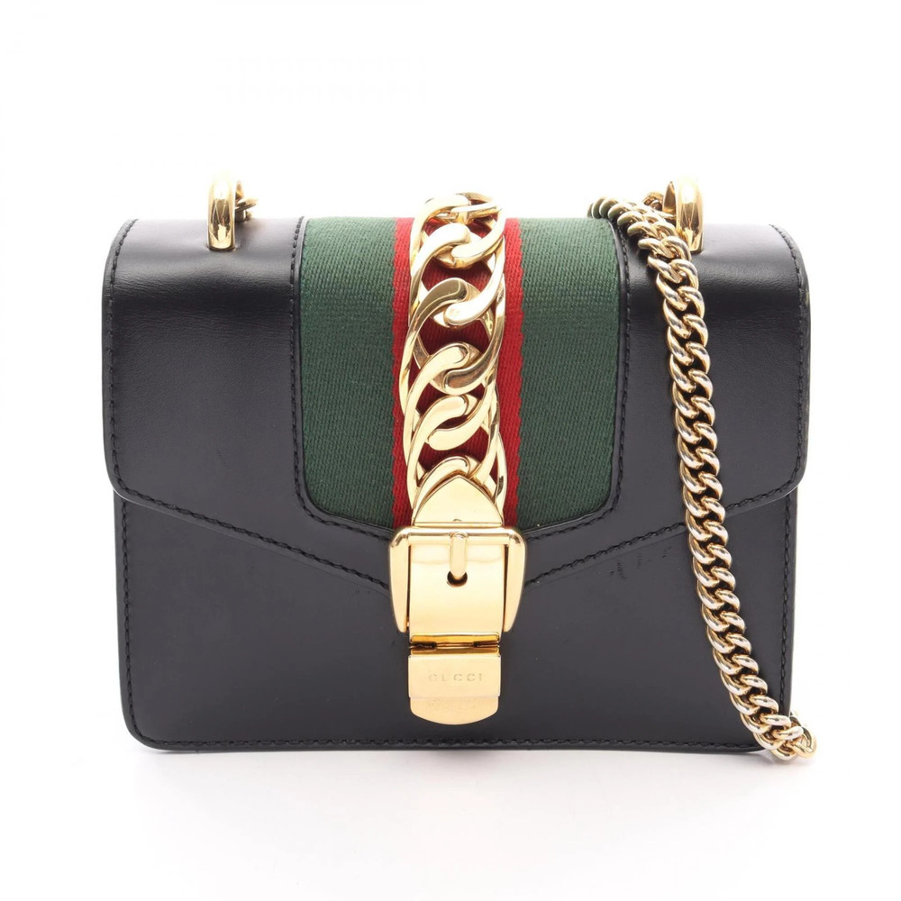 GUCCI Authentic Black Leather Sylvie Shoulder Bag